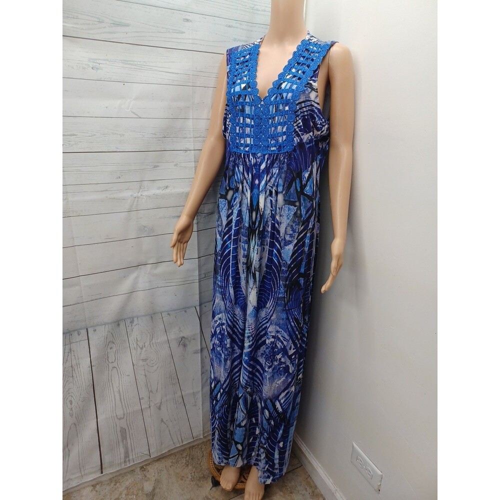 Apt 9 Maxi Dress Womens XL Blue Abstract Stretchy Pull Over